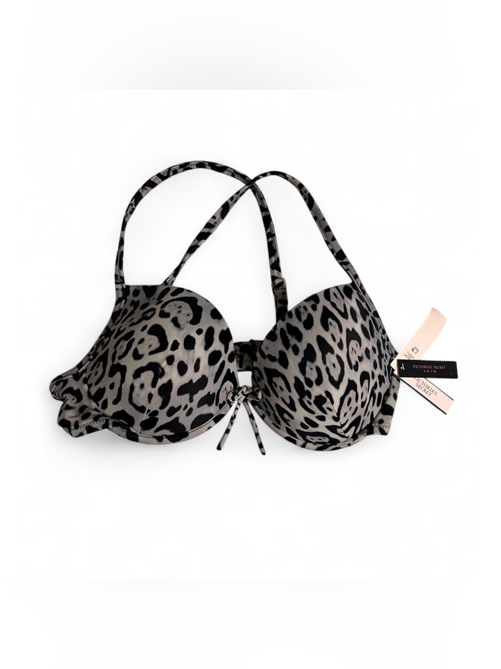 NWT Victoria's Secret Gray & Black Leopard Push-Up Bra Swimwear